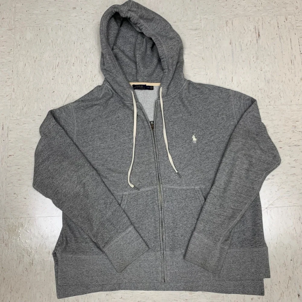 Polo Ralph Lauren Hoodie Mens L Gray Full Zip Pony Logo Cotton French Terry